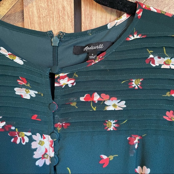 SOLD 🛍 Madewell Sheer-Sleeve Pintuck Ruffle Dress in Spruce Blooms MSRP $138 - Picture 4 of 5